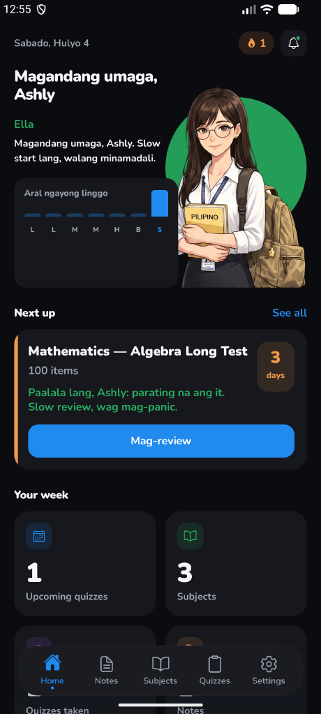 Seatmate home dashboard, dark mode