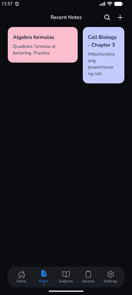 Recent notes, dark mode
