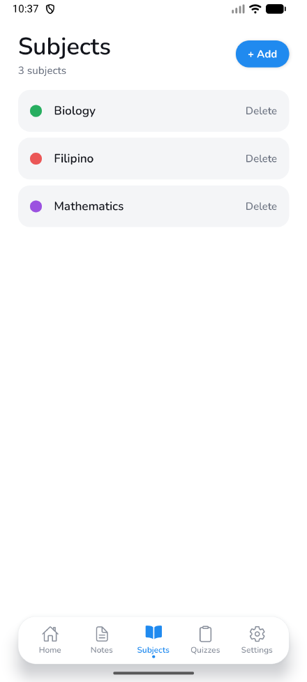 Color-coded subjects, light mode